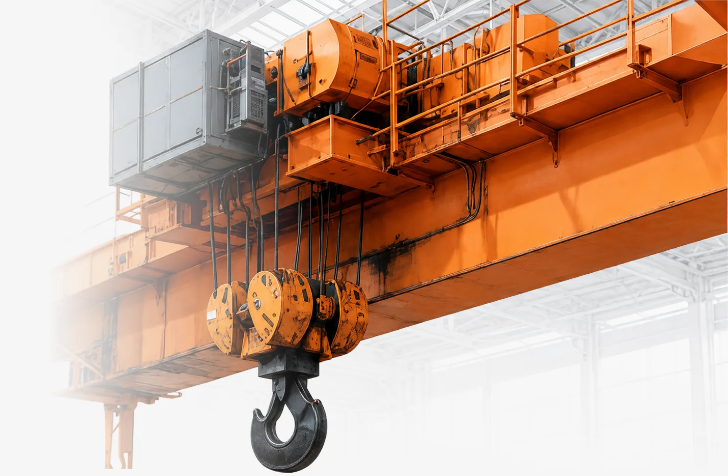 Electric overhead travelling crane hoist, trolley and hook assembly