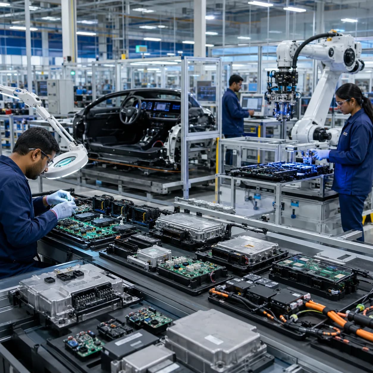 Automotive electronics manufacturing on a vehicle production line
