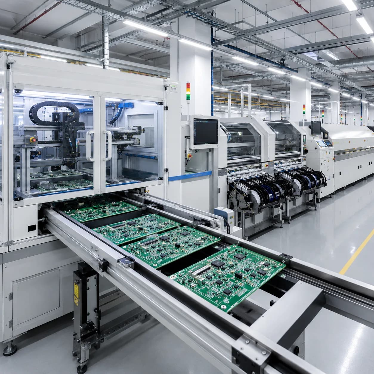 Green circuit board assembly line for electronics component manufacturing