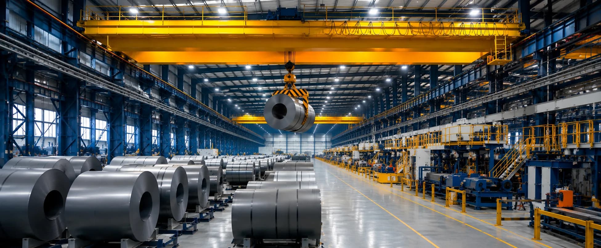 Industrial warehouse with overhead EOT crane systems