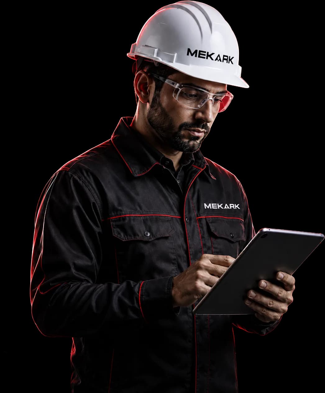 Mekark engineer reviewing facility plans