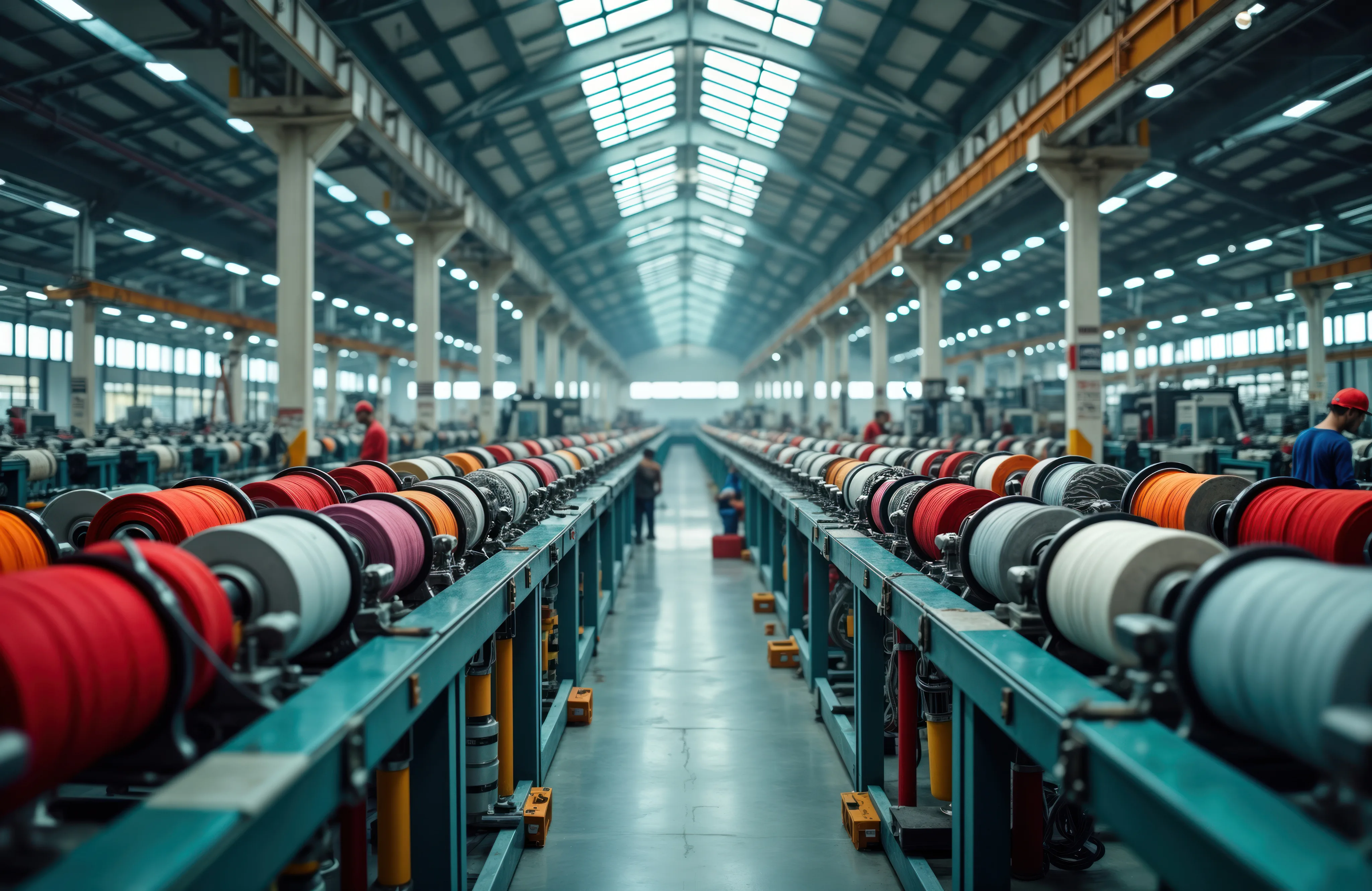 Knitting factory floor with circular knitting machines
