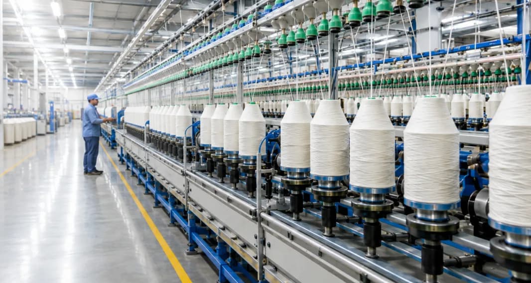 Textile mill spinning machinery with yarn cones