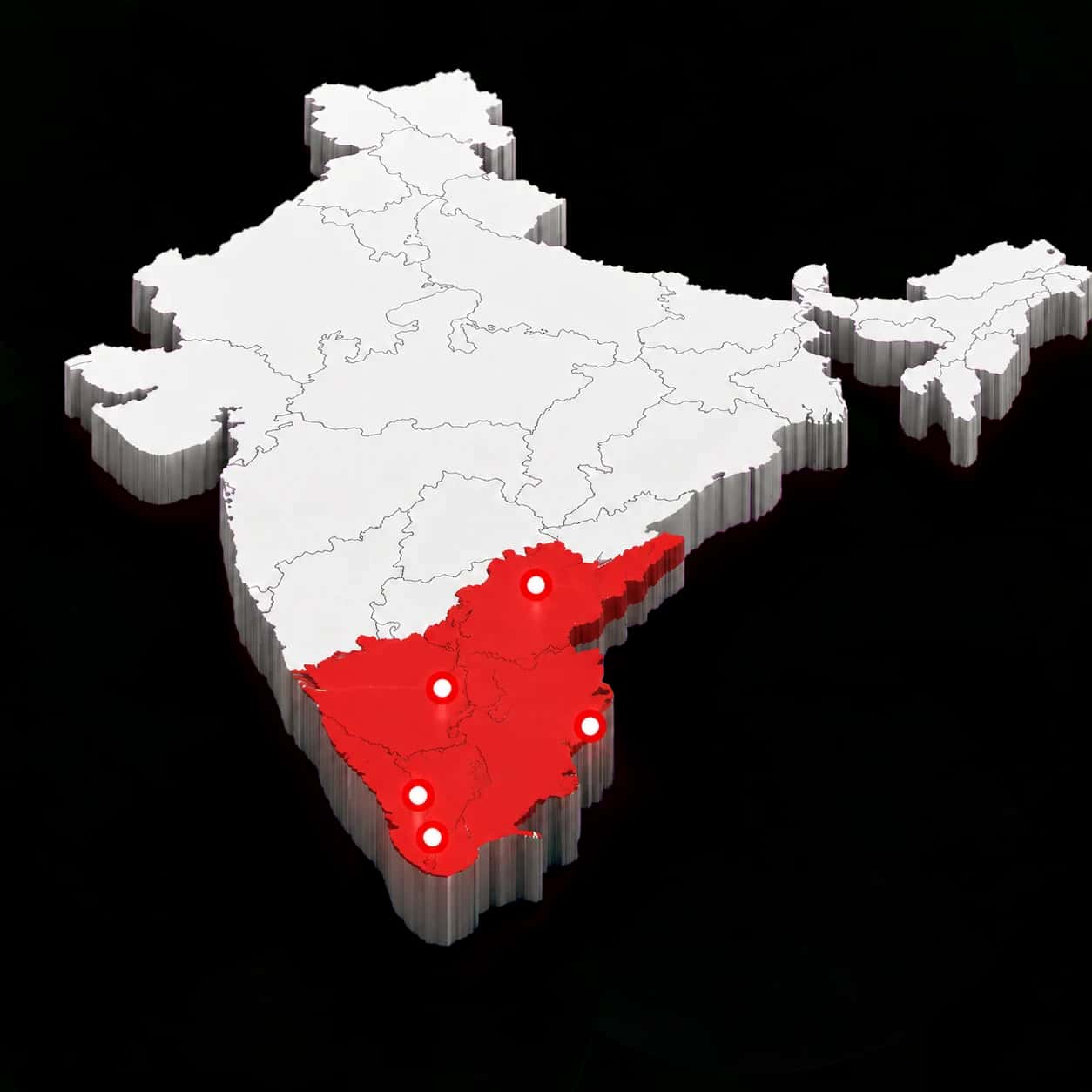 3D map of India with South India highlighted